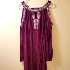 Midi Maroon Dress/OpenShoulder/Bohemian/Linen